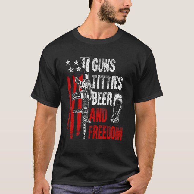 T-shirt Beer & Freedom Boire États-Unis Drapeau américain  (Devant)