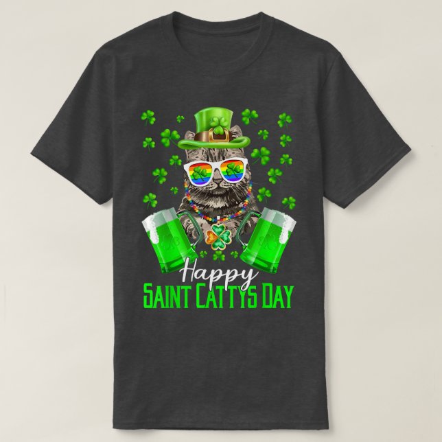 T-shirt Beer Lover Happy Saint Catty's Day Cat St Patrick' (Design devant)