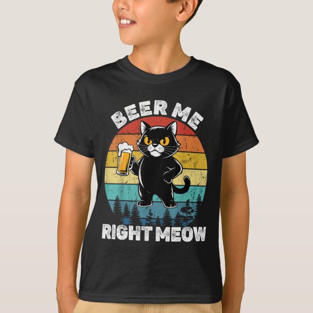 T-shirt Beer Me Right Meow Funny Cat Drinking Humor  (Devant)