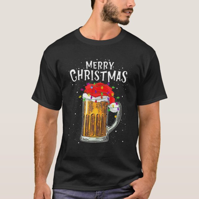 T-shirt Beer Père Noël Tree Lights Pajamas De Noël Pour Ho (Devant)