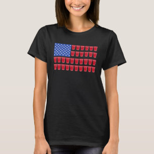 T-shirt Beer Pong Boire Drapeau Américain Rouge Solo Tasse