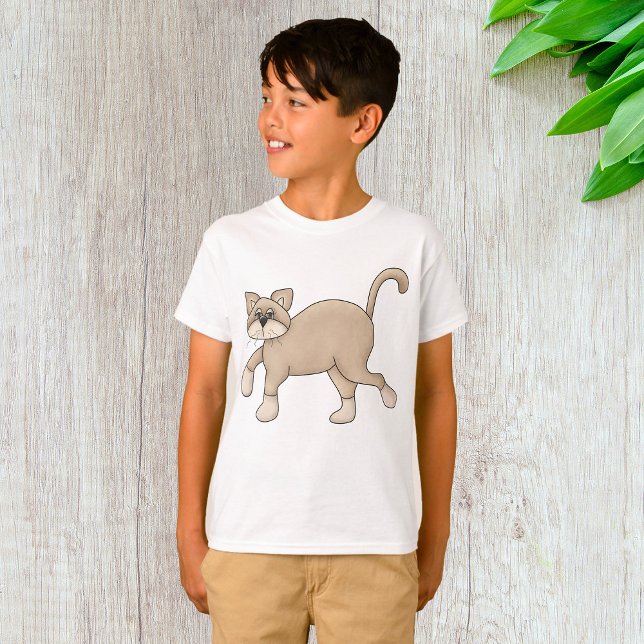 T-shirt Beige Cat Drawing with Green Eyes (Créateur téléchargé)