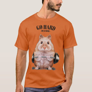 T-shirt Beige Dwarf Hamster Muscle Training Weightlifting