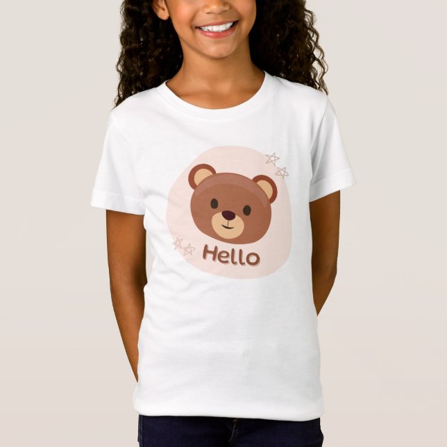 T-Shirt Beige et Brun Illustratif Mignon (Devant)
