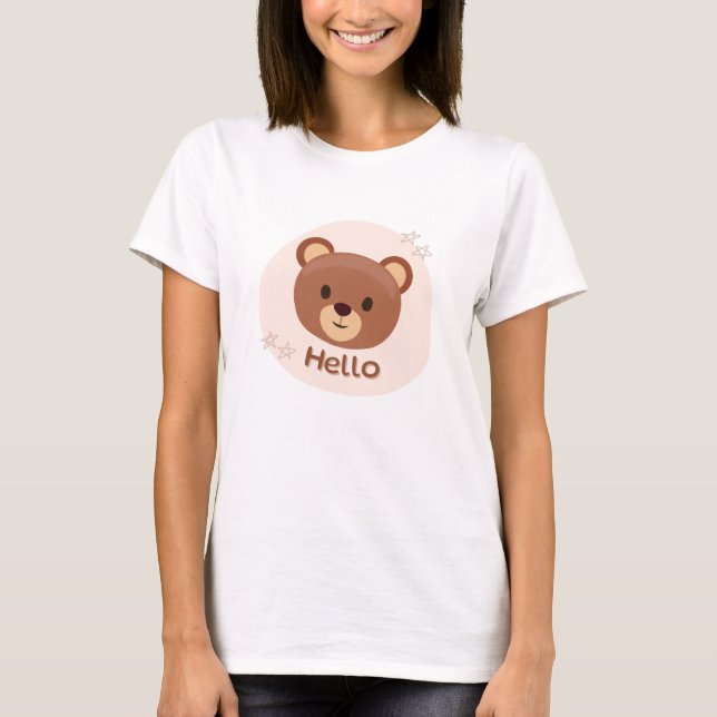 T-shirt Beige et Brun Illustratif Mignon (Devant)