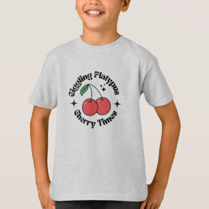 T-shirt Beige Noir Rouge Simple Cerise Retro