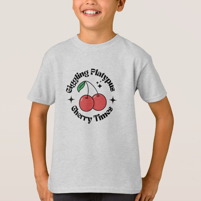 T-shirt Beige Noir Rouge Simple Cerise Retro (Devant)