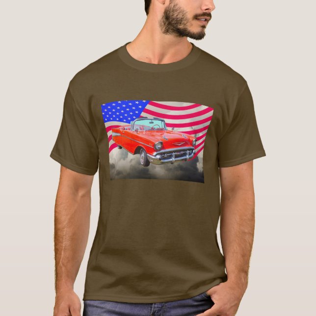 T-shirt Bel Air 1957 de Chevrolet et drapeau des USA (Devant)