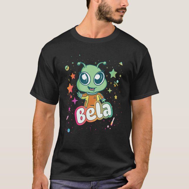 T-shirt BELA - Nom du garçon mignon avec un Alien mignon (Devant)