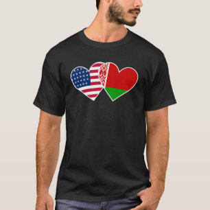 T-shirt Bélarus USA Drapeau double coeur pour l'Amérique b