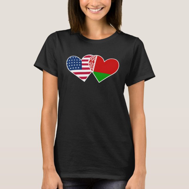 T-shirt Belarus USA Flag Twin Heart  for Belarusian Americ (Devant)