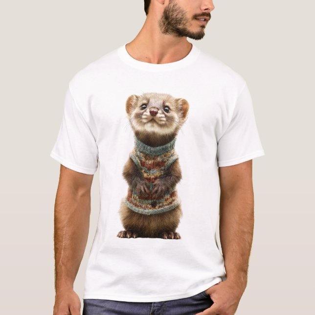 T-shirt Belette adorable portant un pull tricoté (Devant)