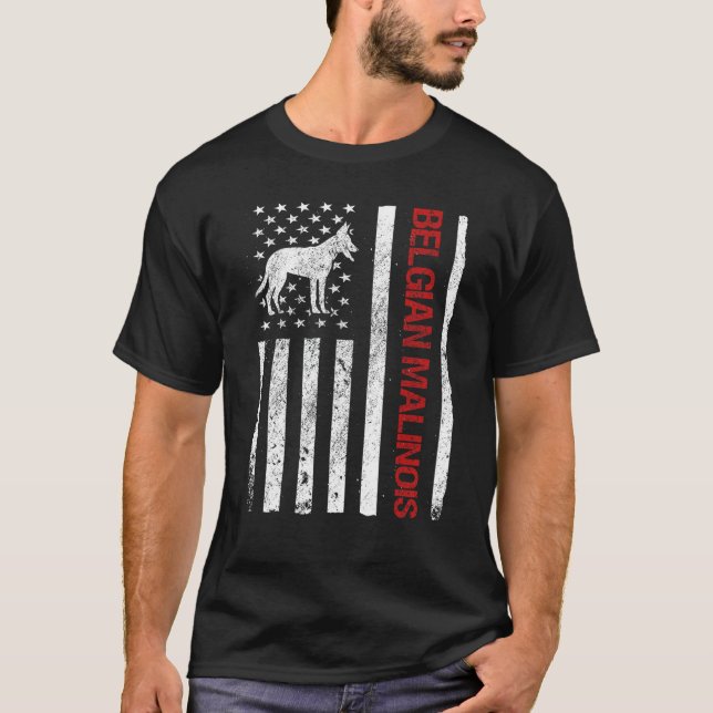 T-shirt Belge Malinois Américain Drapeau Funny Chien de co (Devant)