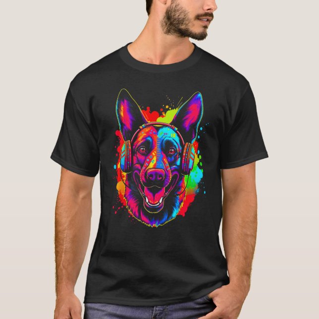 T-shirt Belgian Malinois Dog DJ Festival (Devant)