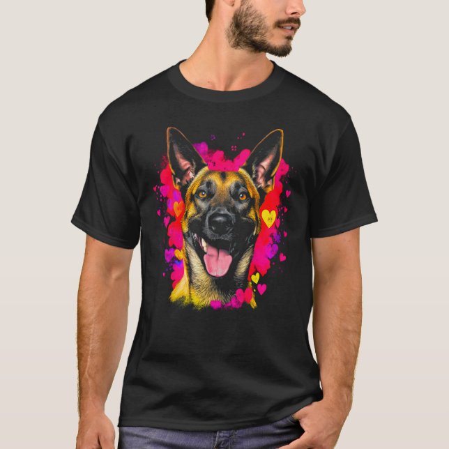 T-shirt Belgian Malinois Dog Pink Red Heart (Devant)