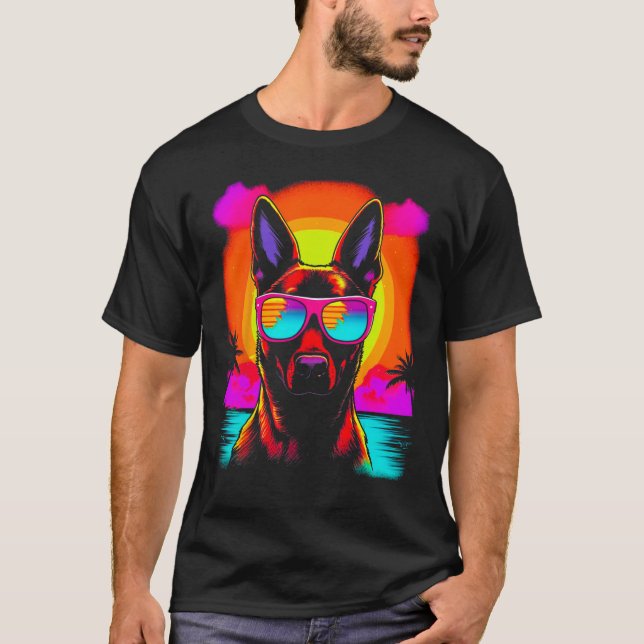 T-shirt Belgian Malinois Dog Sunglasses Summer Party (Devant)