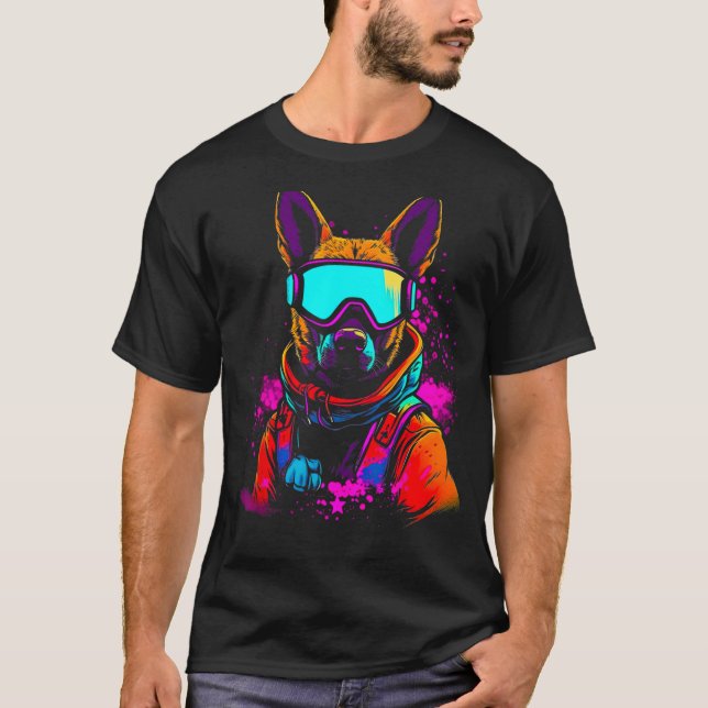 T-shirt Belgian Malinois Dog Winter Snowboard (Devant)