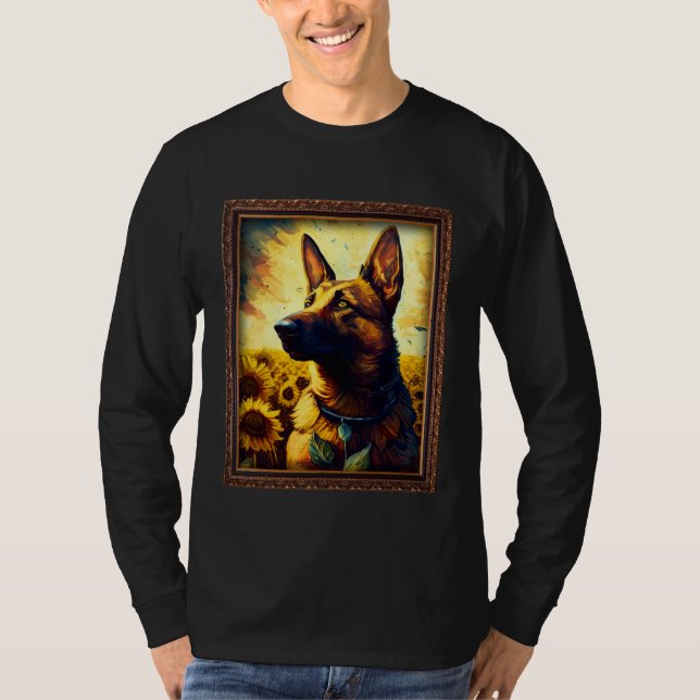 T-shirt Belgian Malinois Shepherd Painting Sunflower Flowe (Devant)