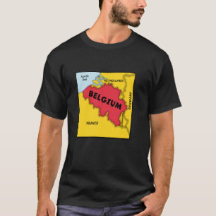 T-shirt Belgique Carte aux couleurs du drapeau. Pays voisi