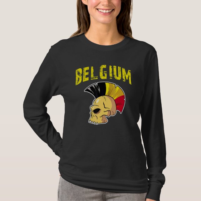 T-shirt Belgique Drapeau Mohawk Skull National Team Suppor (Devant)