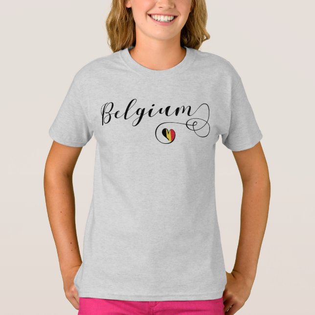 T-shirt Belgique Tee - shirt de coeur, Drapeau belge (Devant)