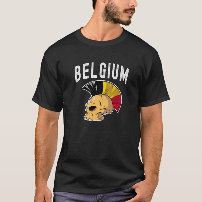 T-shirt Belgique Ultras Mohawk Skull. Appui aux équipes na (Devant)