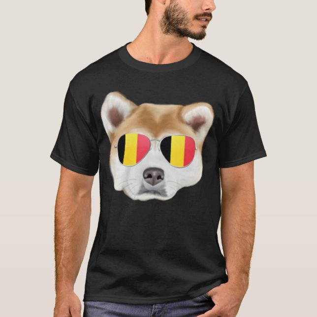 T-shirt Belgium Flag Akita Dog Belgium Pocket (Devant)