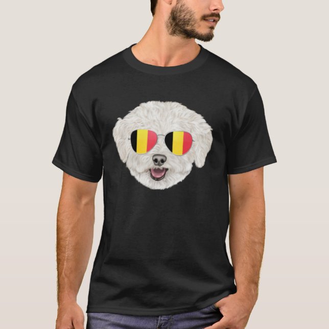T-shirt Belgium Flag Bichons Frise Dog Belgium Pocket (Devant)