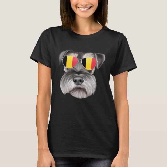 T-shirt Belgium Flag Miniature Schnauzer Dog Belgium Pocke (Devant)