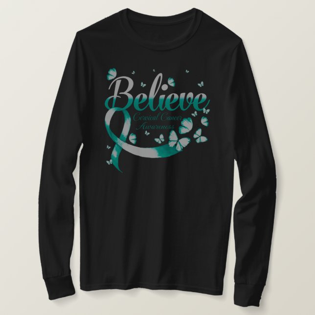 T-shirt Believe CERVICAL CANCER Butterfly (Design devant)