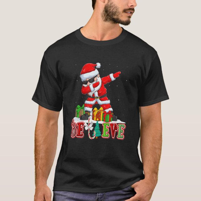 T-shirt Believe Christmas  Dabbing Santa Pajamas For Famil (Devant)