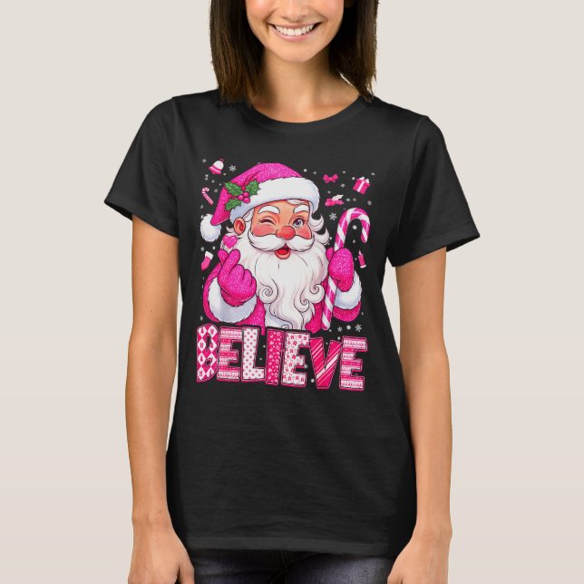 T-shirt Believe Cute Nk Santa Candy Cane Christmas Xmas Gi (Devant)