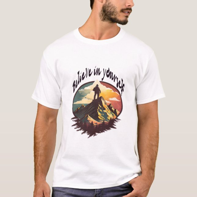 T-shirt "Believe in Yourself" Retro Mountain Adventure (Devant)