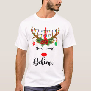 T-shirt Believe Rudolph The Reindeer Face Light Christmas