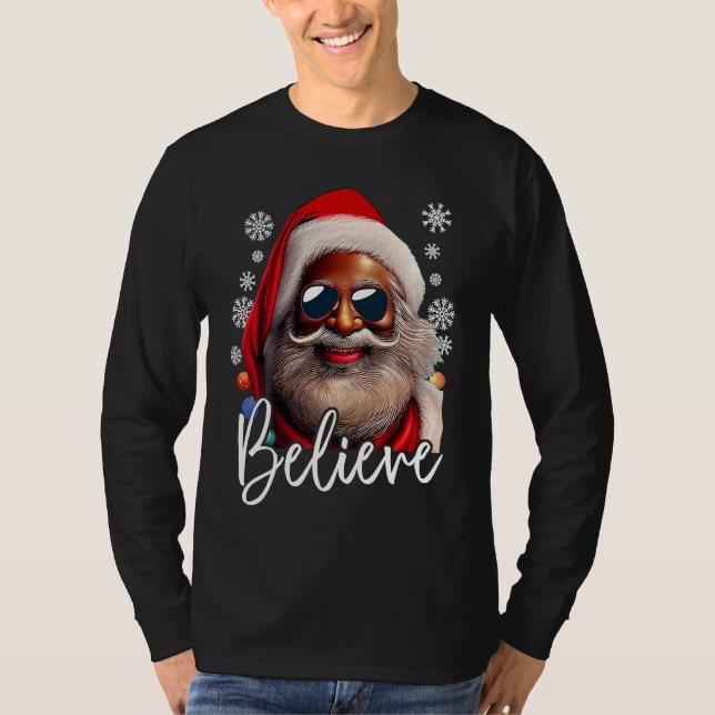 T-shirt Believe Santa Claus Xmas Black Afro African Americ (Devant)