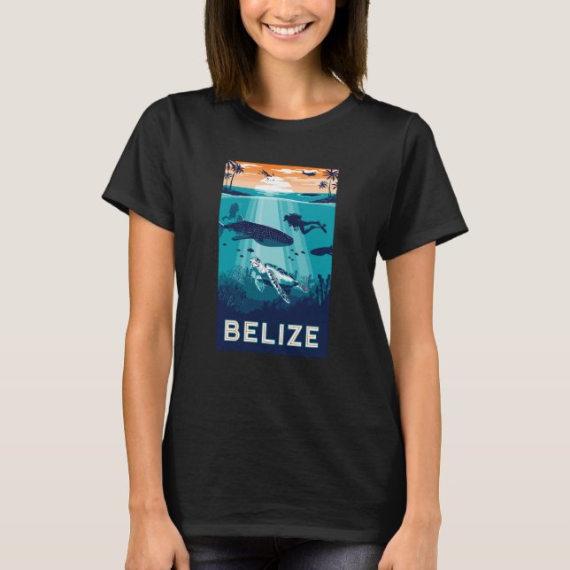 T-shirt Belize Snorkeling Whale Shark Sea Turtle Caribbean (Devant)