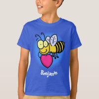 Belle abeille drôle avec dessin animé du coeur