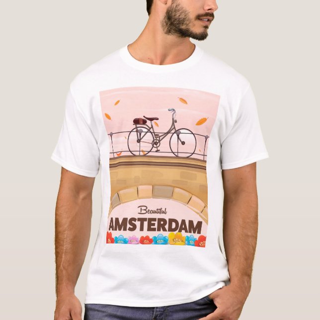 T-shirt Belle affiche de voyage à vélo Amsterdam. (Devant)