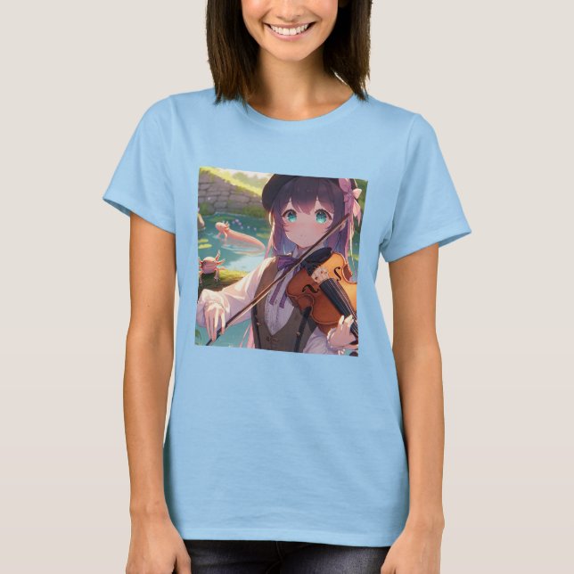 T-shirt Belle Anime Girl Jouant du Violon (Devant)