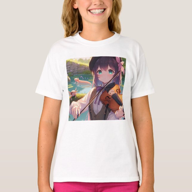 T-shirt Belle Anime Girl Jouant du Violon (Devant)