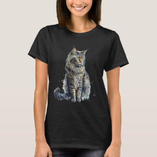 T-shirt Belle aquarelle Maine Coon cat Portrait