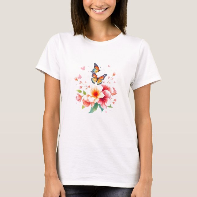 T-shirt Belle aquarelle papillons floraux (Devant)