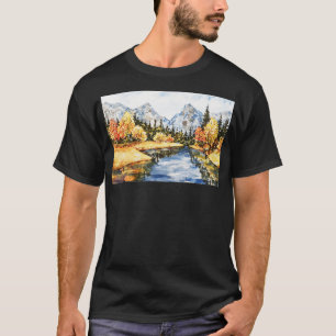 T-shirt Belle Aquarelle Rivière Et Paysage De Montagne