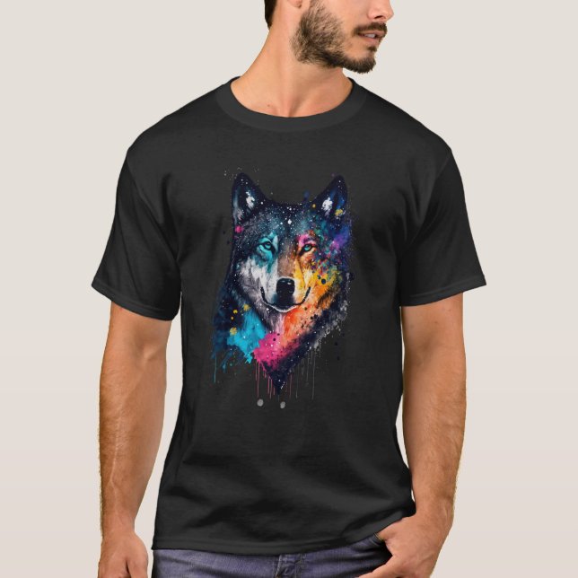 T-shirt Belle Aquarelle Wolf Portrait Wolf Wolf Wolves Le (Devant)