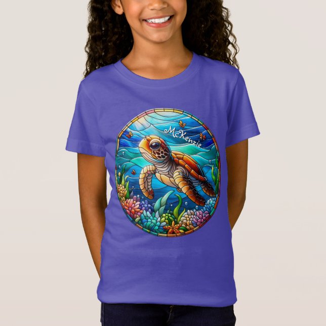 T-Shirt Belle Bébé Tortue de mer Natation (Devant)