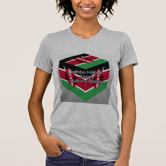 T-shirt Belle Belle Cube Kenyane Drapeau avec salutation (Devant)