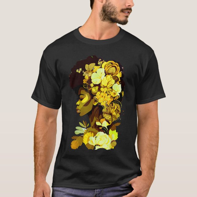 T-shirt Belle Black Woman Afro Queen African Art Yello (Devant)