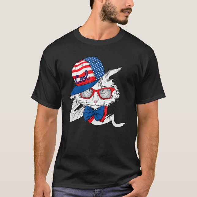 T-shirt Belle Chat Avec Casquette Cool Animal Pour Hommes  (Devant)