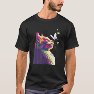 T-shirt Belle Chat Coloré Avec Papillons Violet