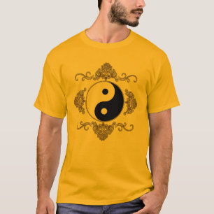 T-shirt Belle conception de Yin Yang en noir et or